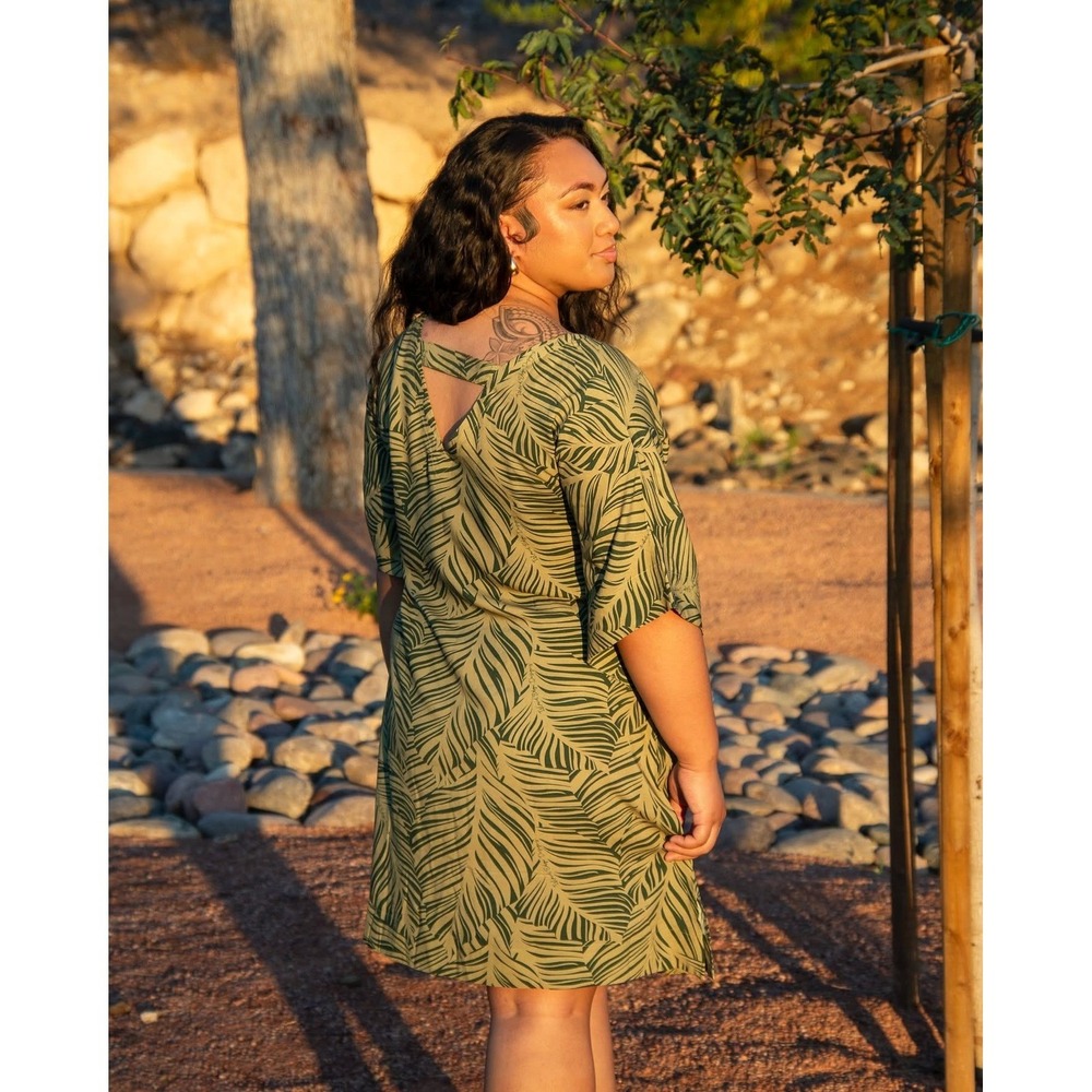 NWT Island Edge Designs Dress Tunic Mehgan Palm Leaf 3X Cedar Green Hawaiian